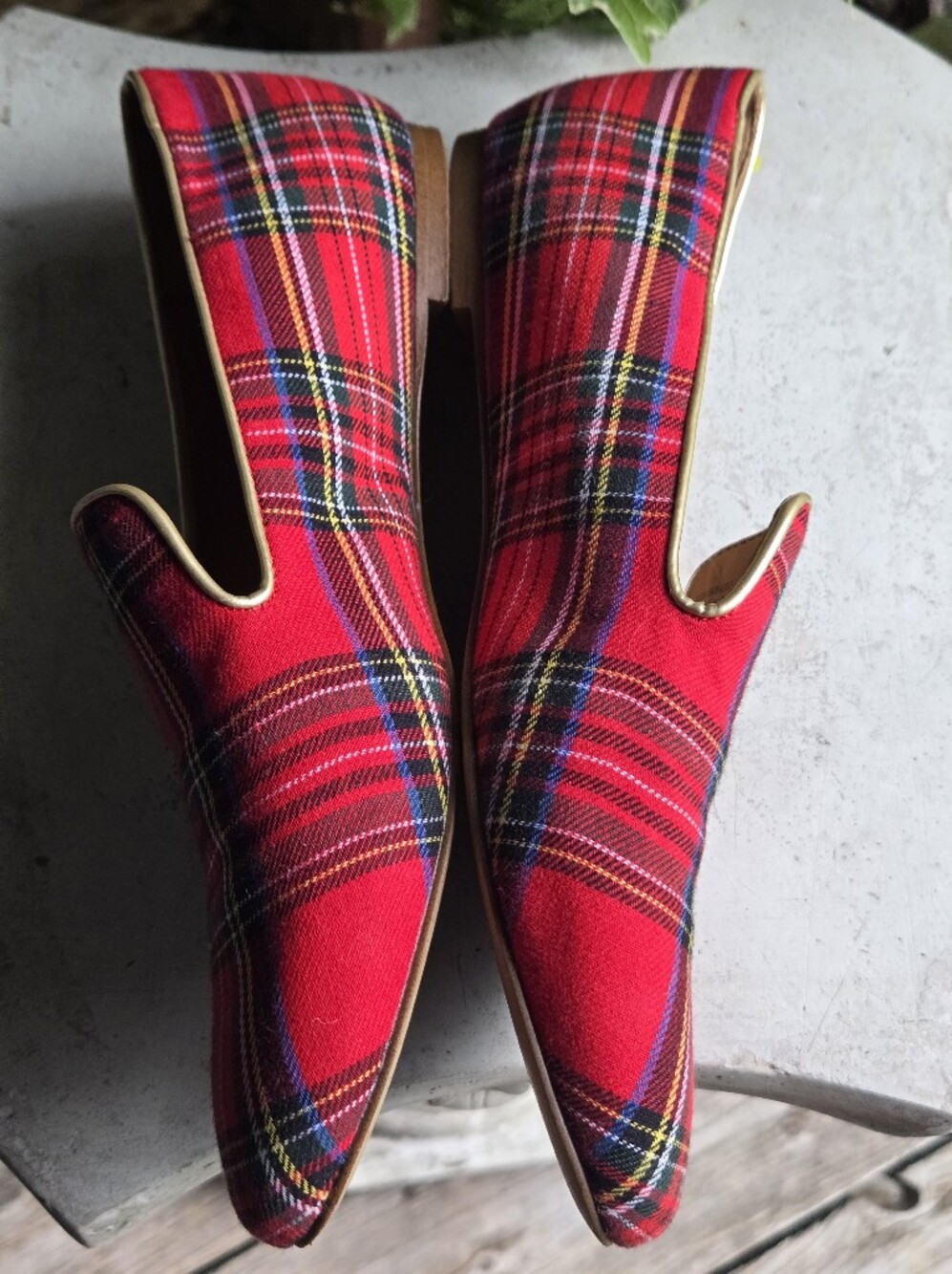 J. Crew Stewart Red Tartan Plaid Smoking Loafer Size 6.5 - Picture 4 of 9